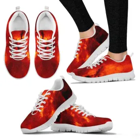 Red Star Cluster Galaxy White Border Women's Sneakers