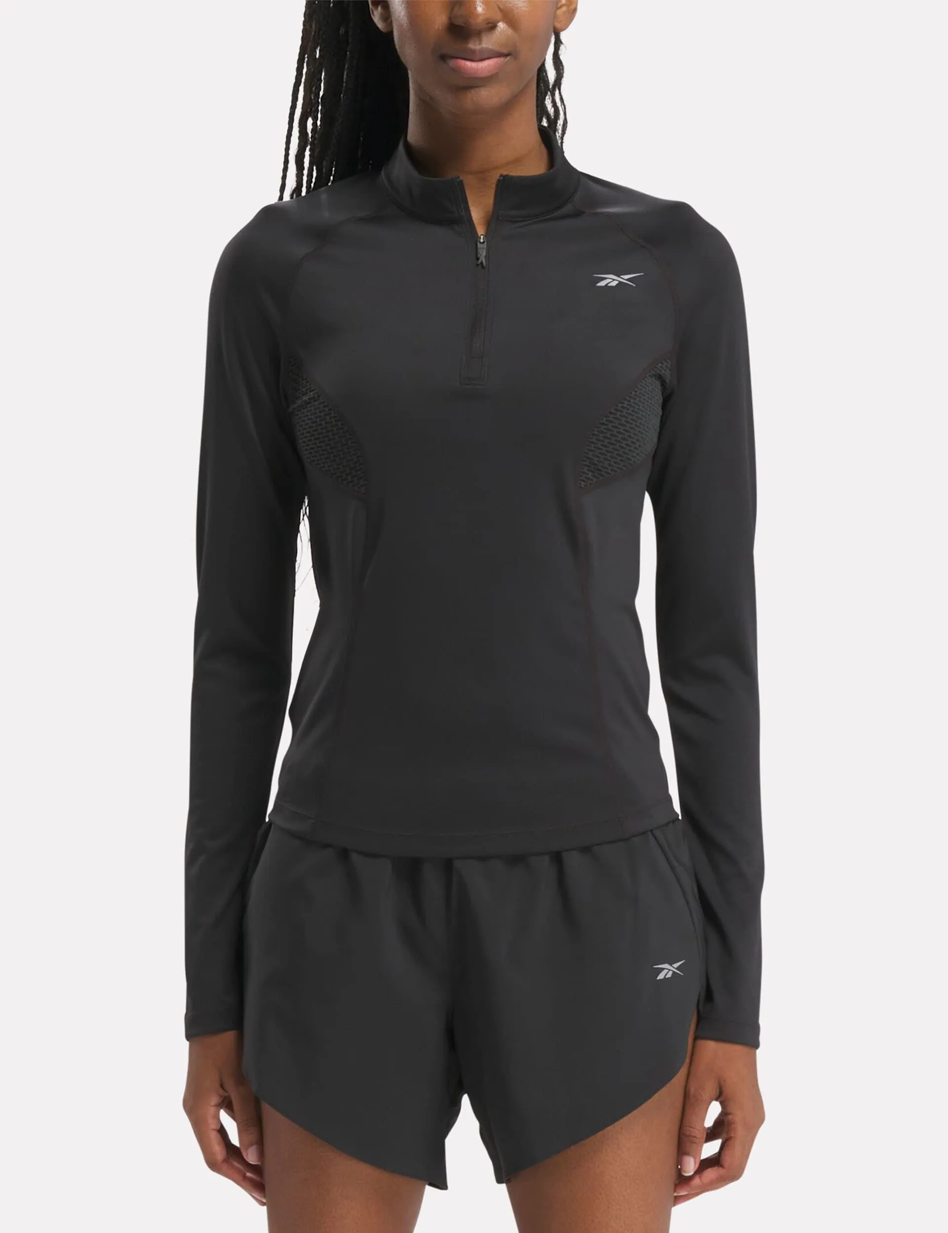 Reebok Women's Funnel Neck Fitted Running Top - M - Black, Black