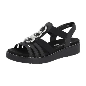 Remonte Women's Black Sandals D2073-02 Comfortable Flat Narrow Fit