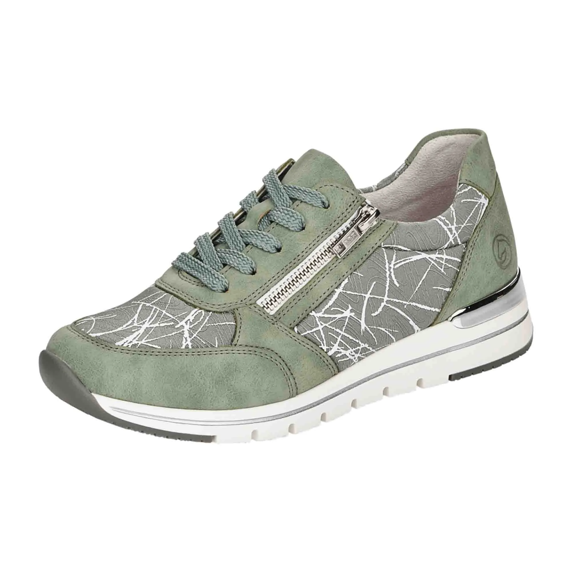 Remonte Women's Green Comfort Sneakers with Extra Wide Fit and Zipper Closure