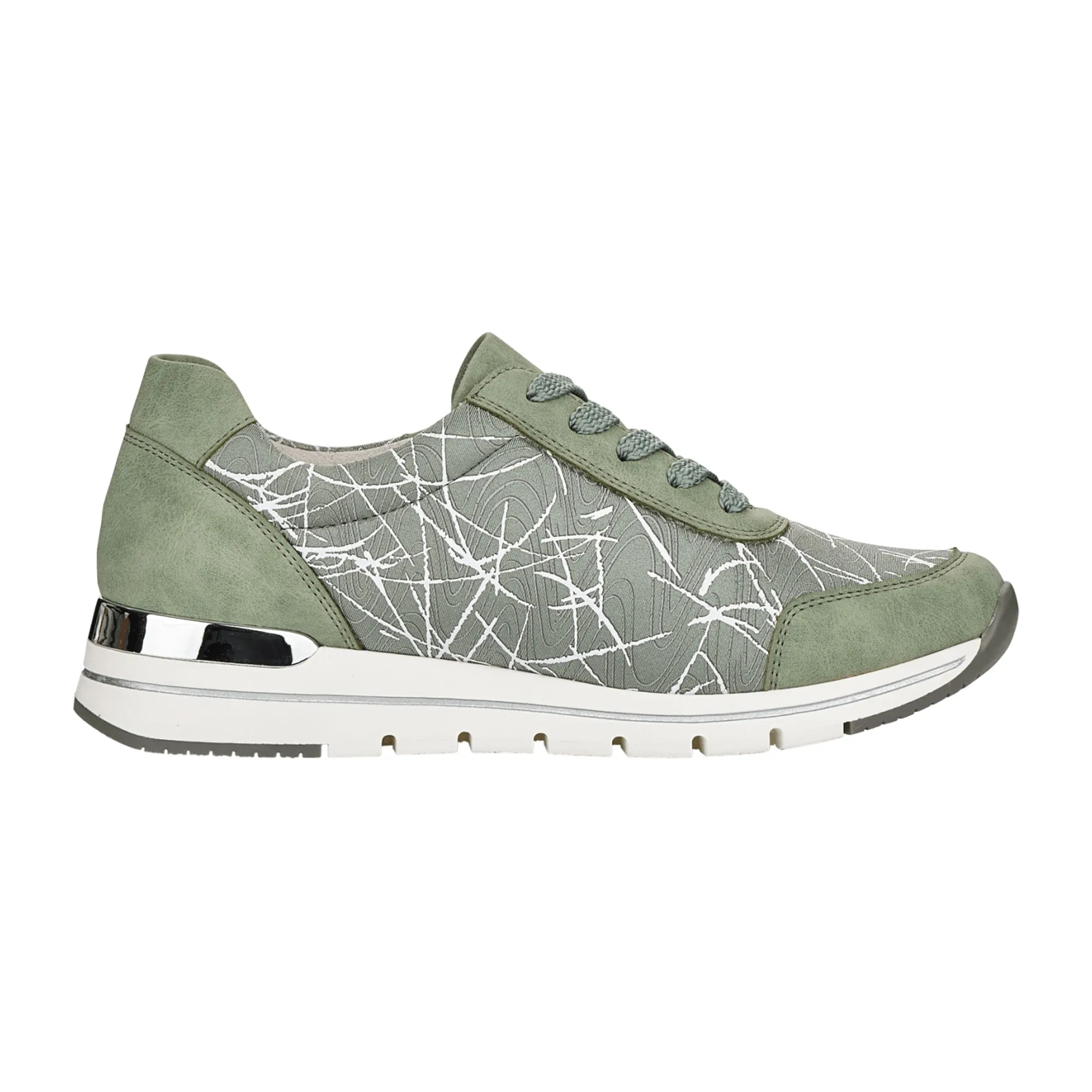 Remonte Women's Green Comfort Sneakers with Extra Wide Fit and Zipper Closure