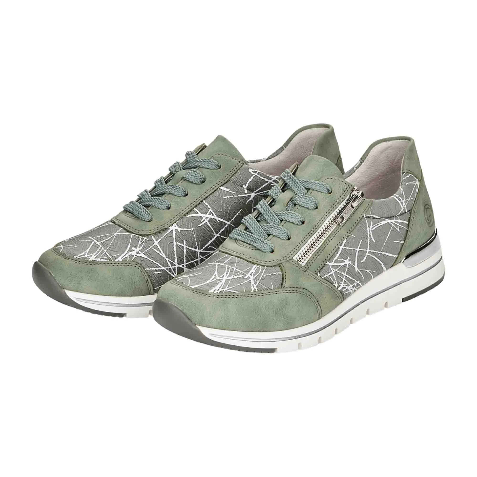 Remonte Women's Green Comfort Sneakers with Extra Wide Fit and Zipper Closure