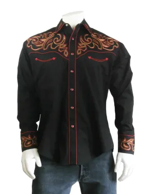 Rockmount 6701 Mens Boot Top Embroidered Western Shirt Black