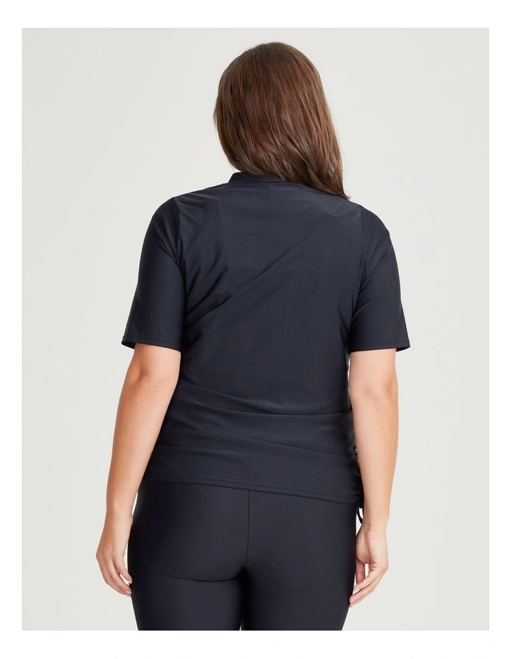 Ruched Detail Zip Rash Vest in Black