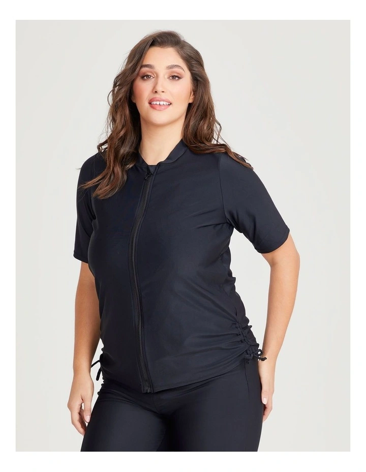 Ruched Detail Zip Rash Vest in Black