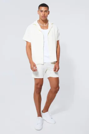 Short Sleeve Boxy Textured Jersey Shirt & Short | boohooMAN UK