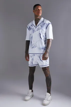 Short Sleeve Revere Cherub Satin Short Set | boohooMAN UK