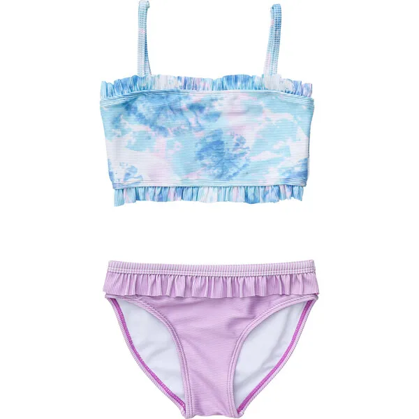 Snapper Rock Frilled Bandeau Bikini, Sky Dye