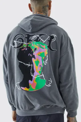 Tall Core Fit Overdye Ofcl Psychadelic Graphic Hoodie | boohooMAN UK