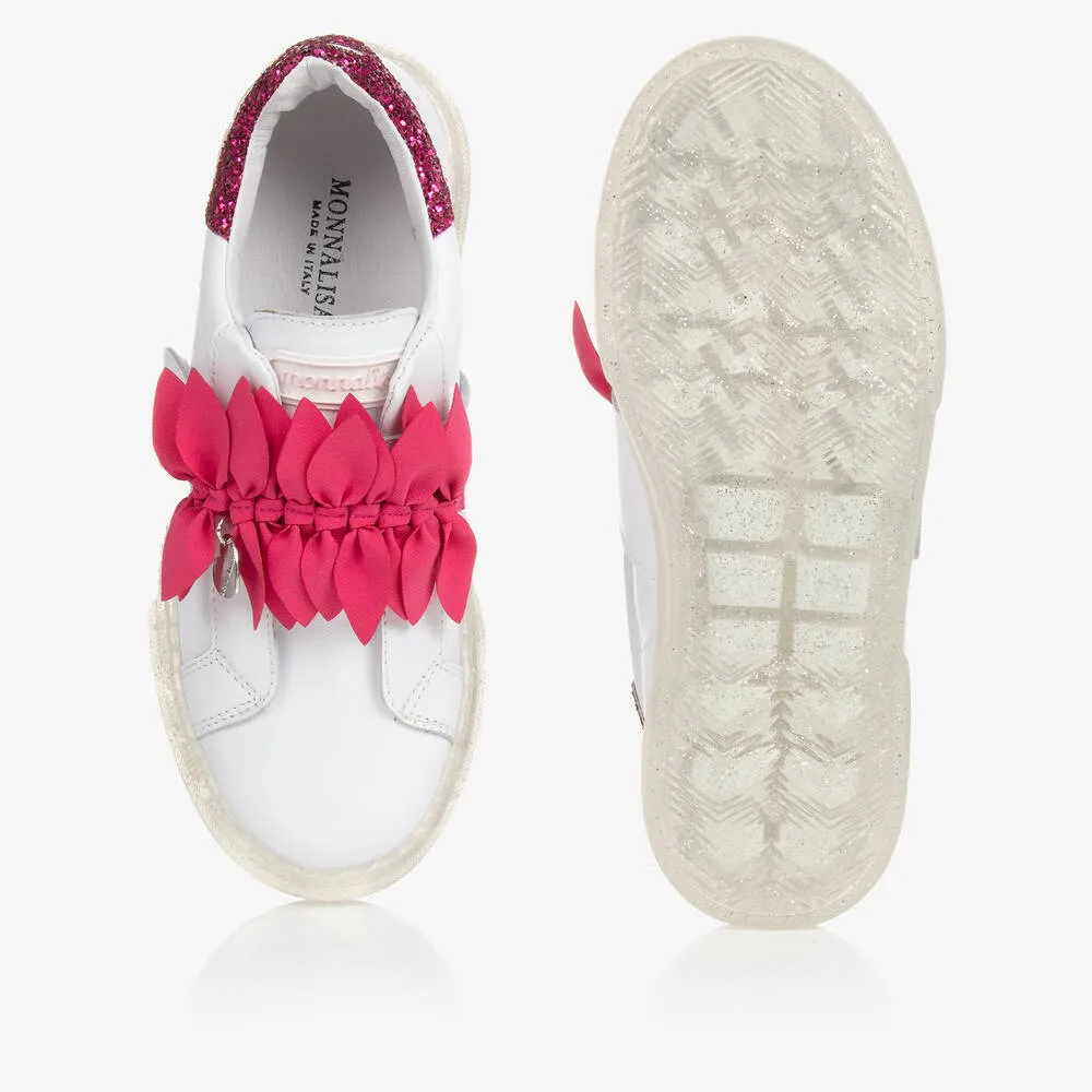 Teen Girls White Leather & Pink Trainers