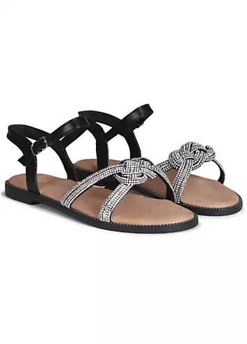 Tillara Black Diamante Flat Sandals by Linzi | Look Again