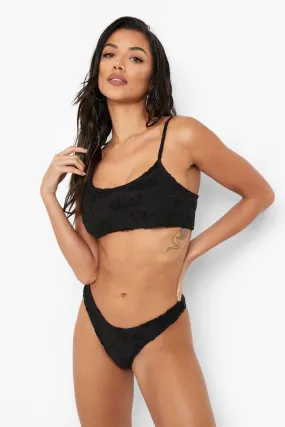 Towelling Embossed Strappy Bikini Top