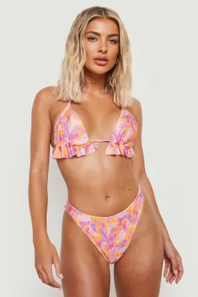 Tropical Frill Hem Triangle Bikini Top