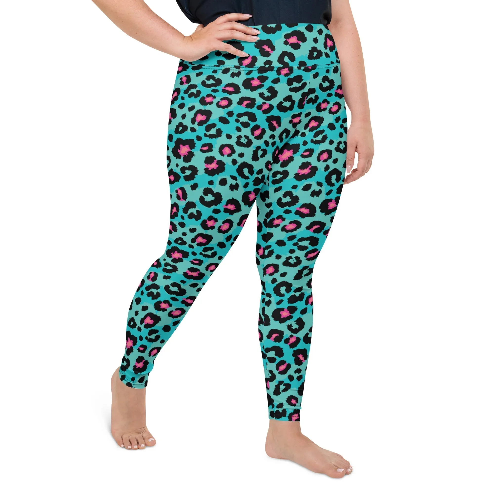 Turquoise Leopard Print Plus Size Leggings