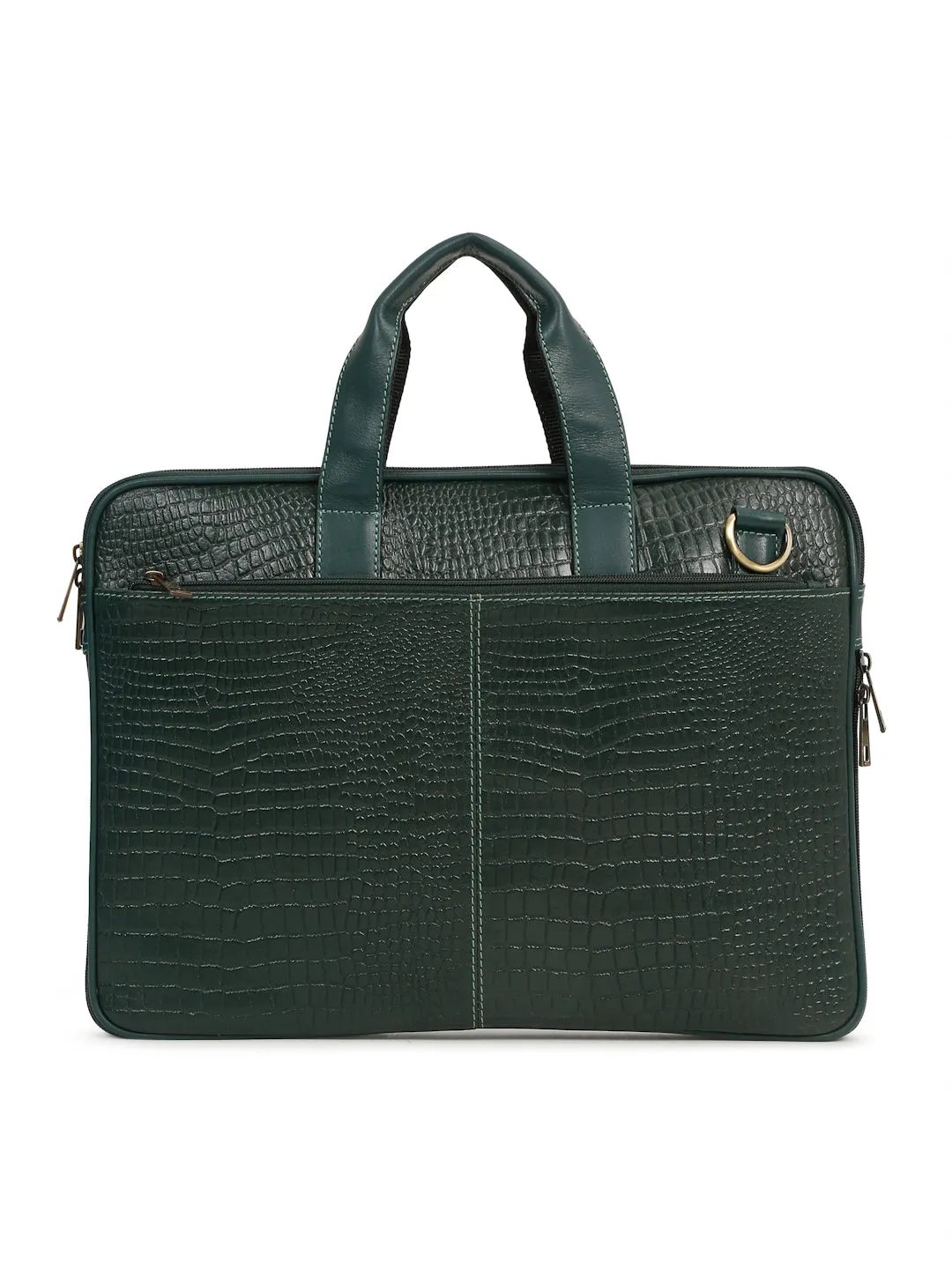 Unisex Green Croco Leather Laptop Bag