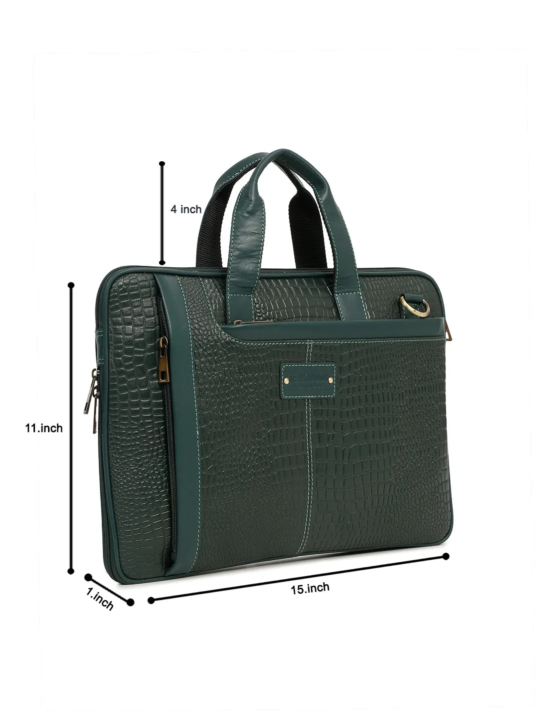 Unisex Green Croco Leather Laptop Bag