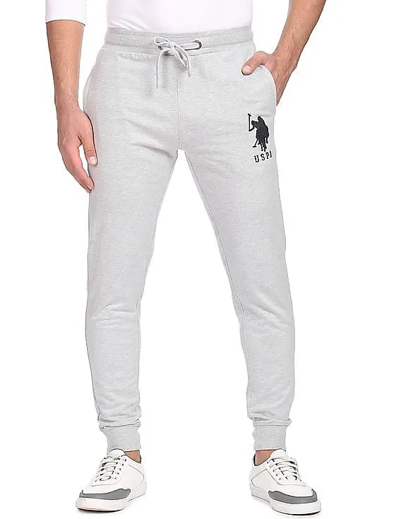 U.S. Polo Assn. Men Grey Drawstring Waist Heathered Joggers