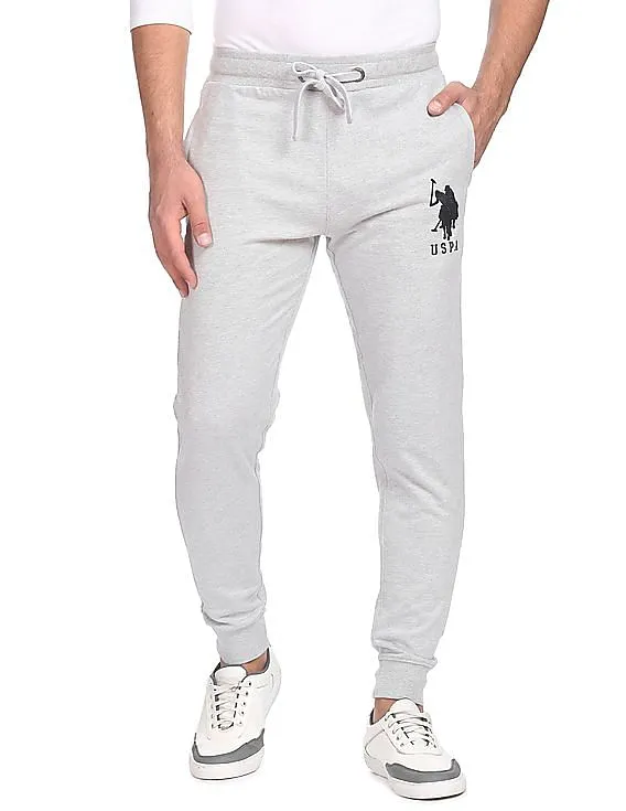 U.S. Polo Assn. Men Grey Drawstring Waist Heathered Joggers