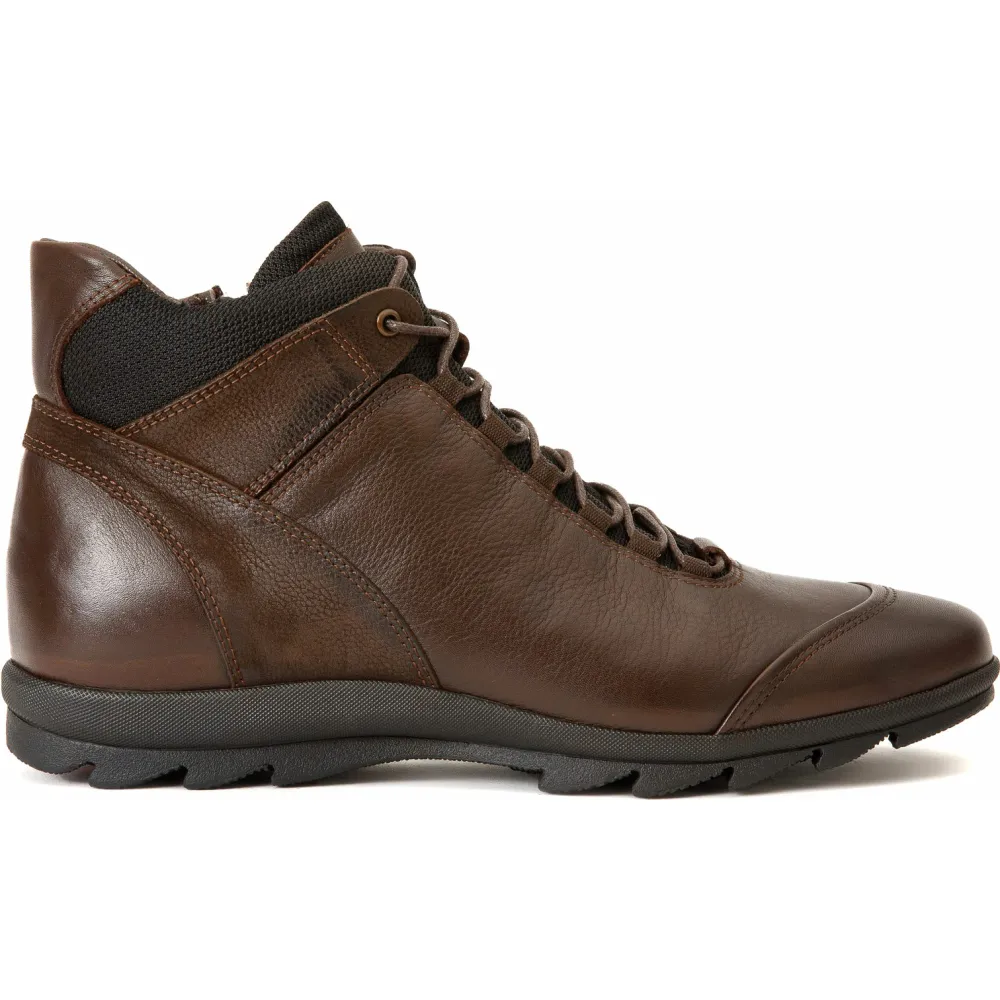 Vinci Leather The Houston Leather Brown Lace-up Casual Boot With A Zipper (03618 K-8)