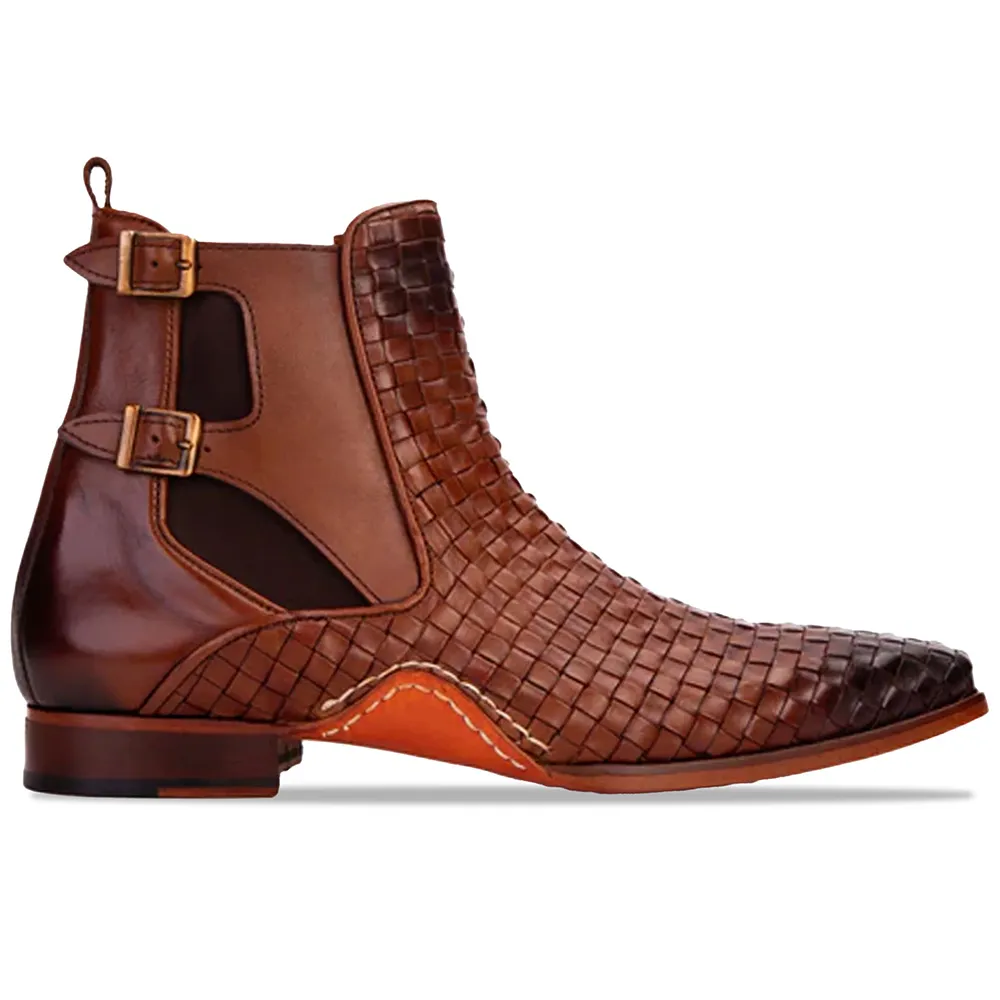 Vinci Leather The Rolls Woven Double Monk Strap Boot Tan