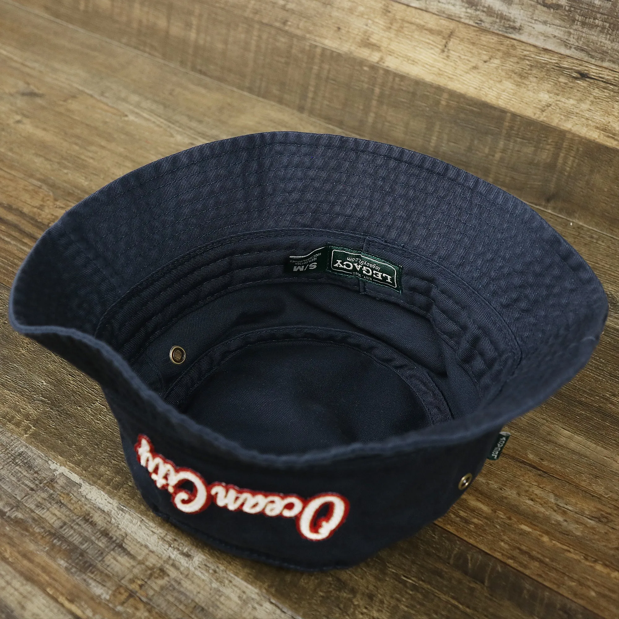 White OCNJ Double Wordmark Red Outline Bucket Hat | Navy Bucket Hat