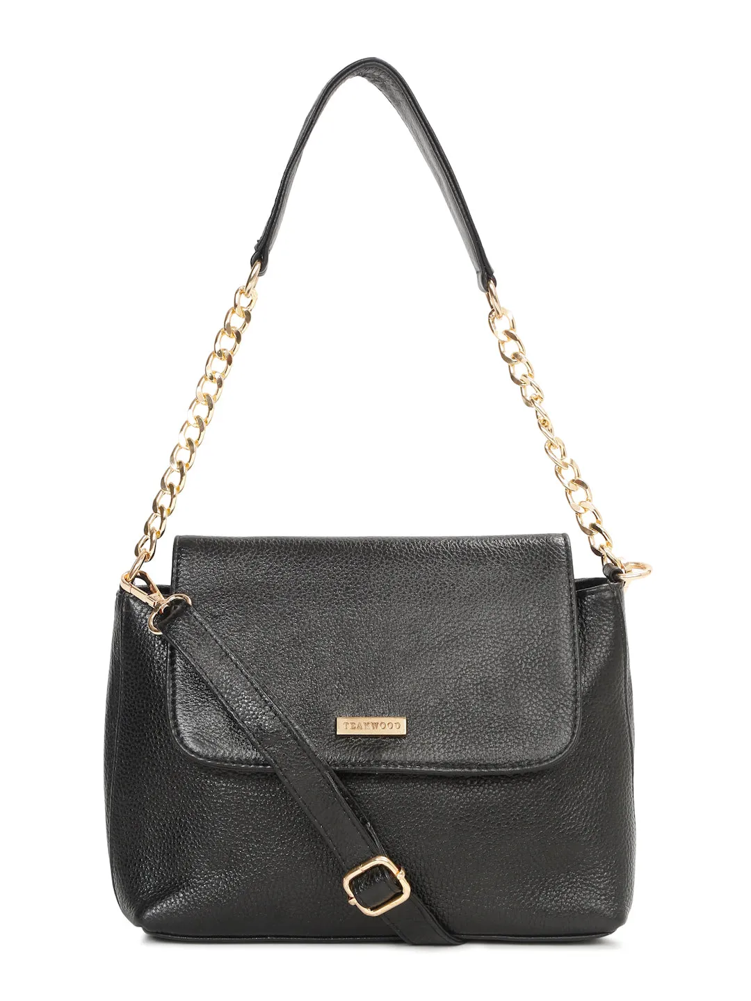 Women Black Texture Leather Sling bag