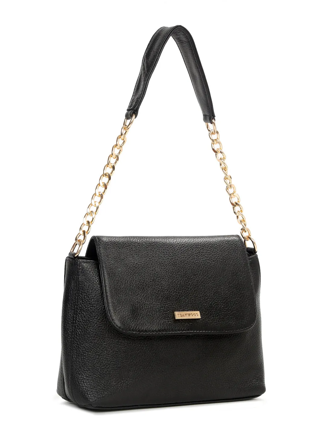 Women Black Texture Leather Sling bag