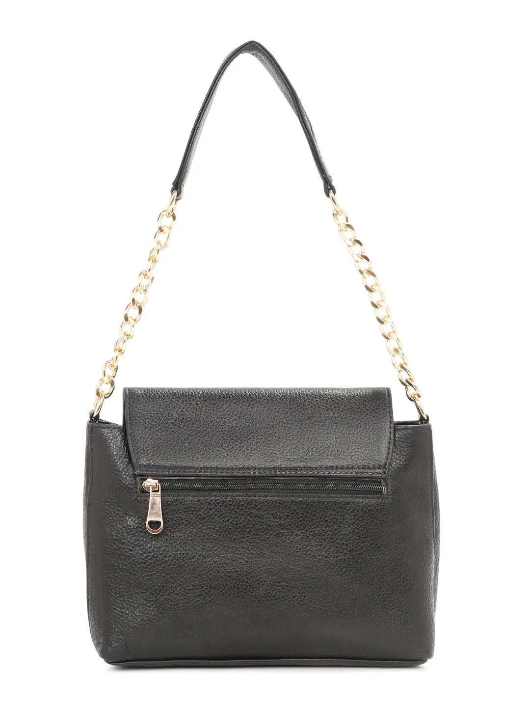 Women Black Texture Leather Sling bag