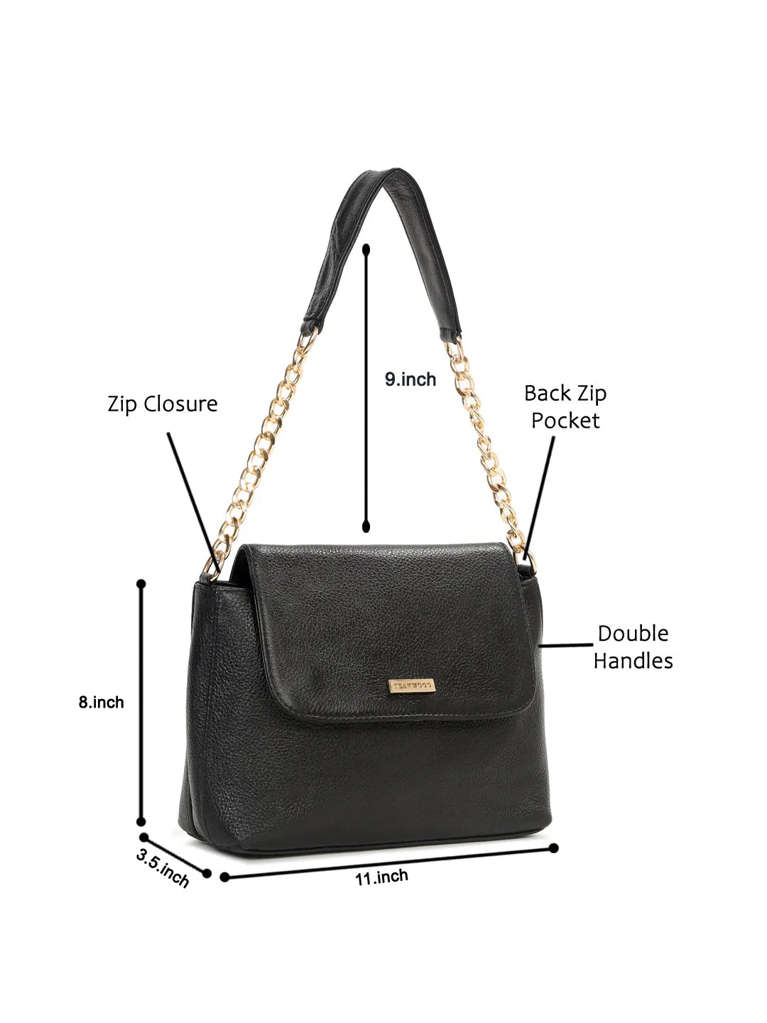 Women Black Texture Leather Sling bag