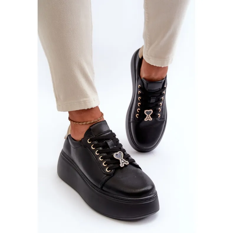 Women's Leather Sneakers on the Platform Black Vinceza 66700