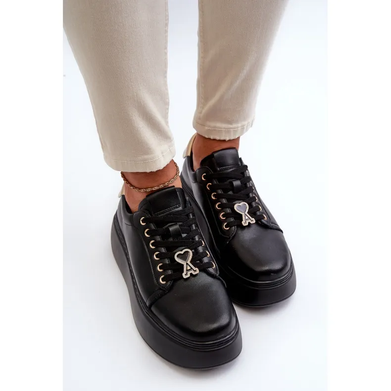 Women's Leather Sneakers on the Platform Black Vinceza 66700