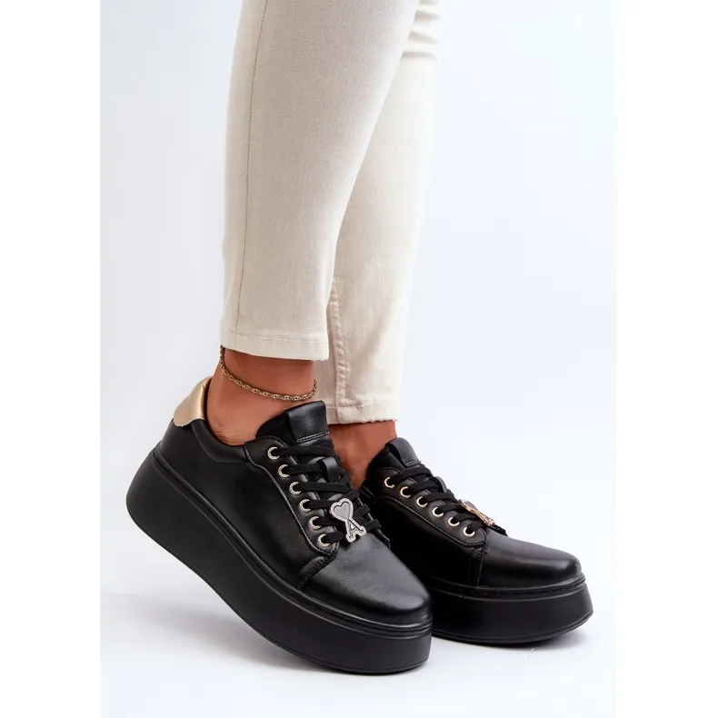 Women's Leather Sneakers on the Platform Black Vinceza 66700