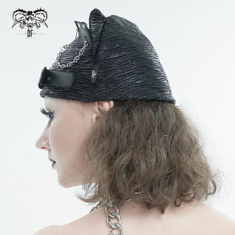 Women's Gothic Batwing Buckle Hat with Chain