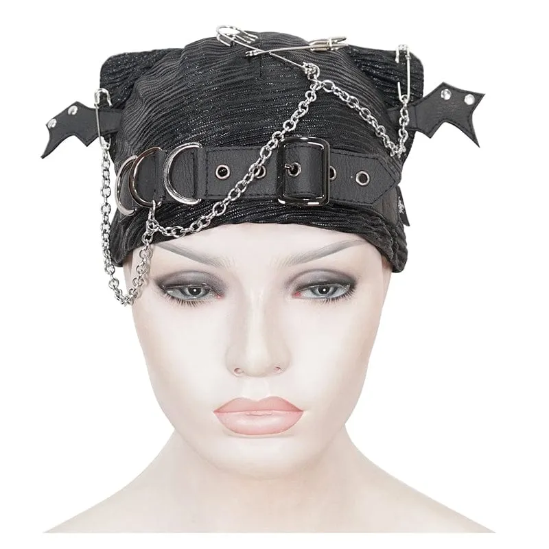 Women's Gothic Batwing Buckle Hat with Chain