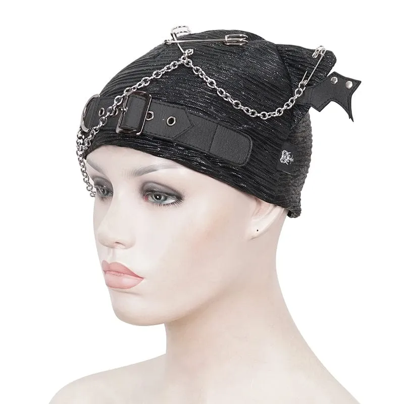 Women's Gothic Batwing Buckle Hat with Chain