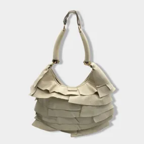 YVES SAINT LAURENT ecru ruffled leather handbag