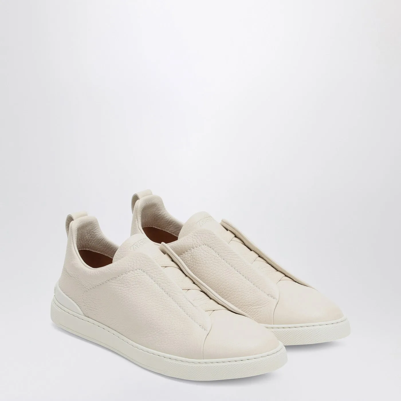 Zegna    Zegna Beige Leather Triple Stitch Sneakers