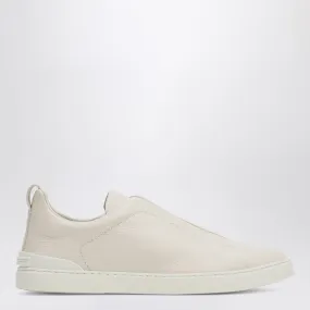 Zegna    Zegna Beige Leather Triple Stitch Sneakers