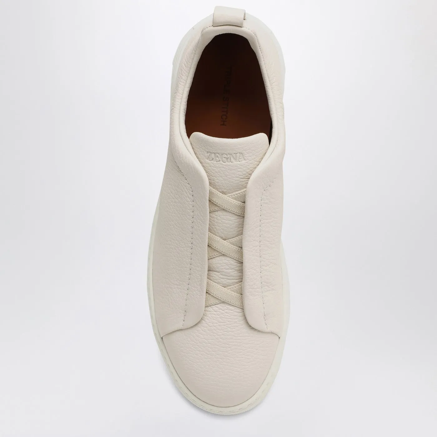 Zegna    Zegna Beige Leather Triple Stitch Sneakers