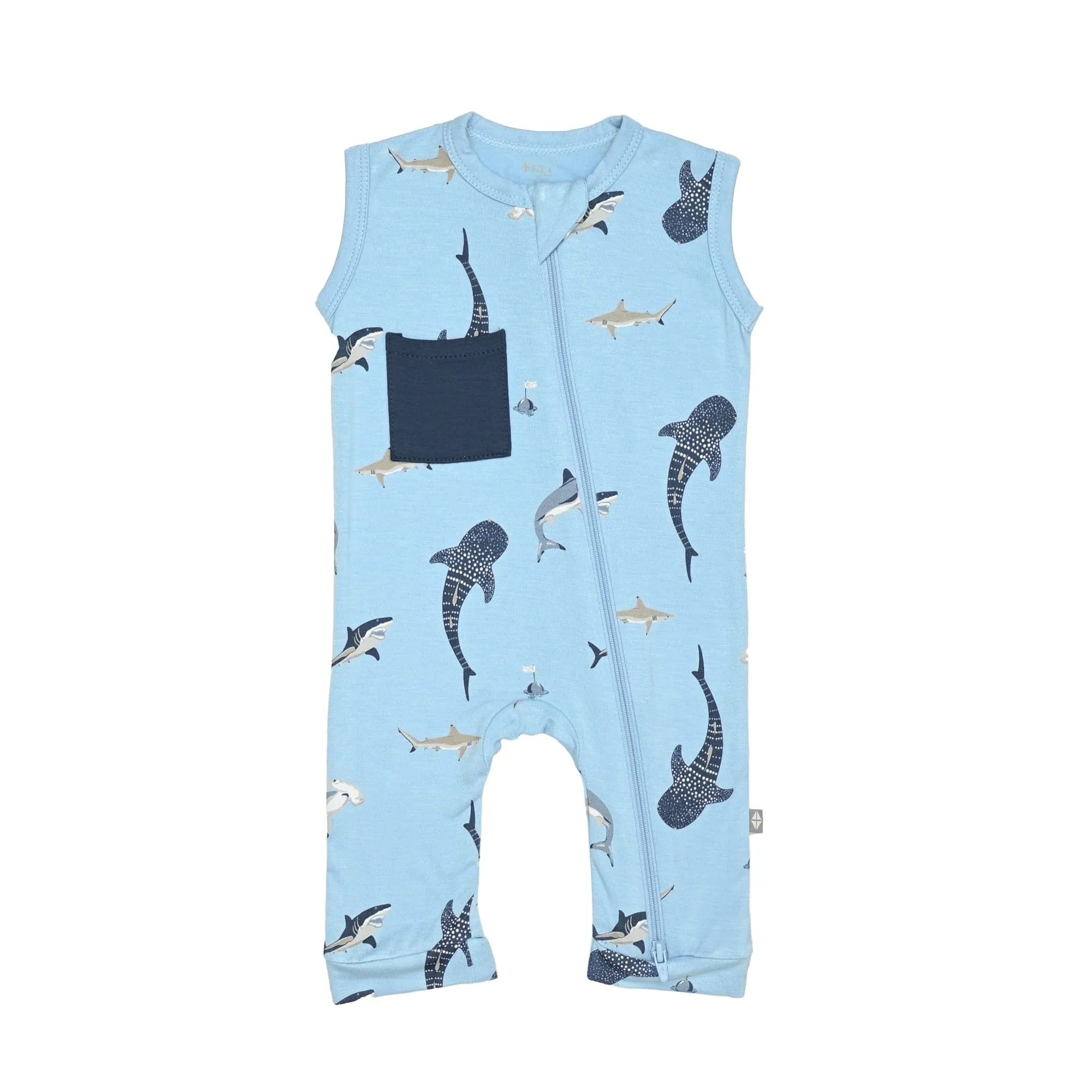 Zippered Sleeveless Romper in Stream Shark